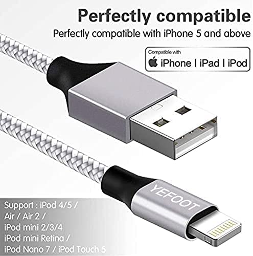 5Pack iPhone Charger Lightning Cable Compatible iPhone 13Pro/13/12Pro Max/12Pro/12/11/Pro/Xs -Silver&White