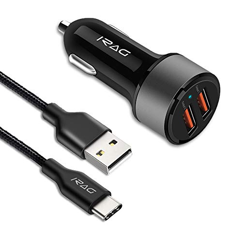 Car Charger for Samsung Galaxy 2-Port USB Adapter with 6FT Braided USB Type C to A Fast Charging Cable Cord