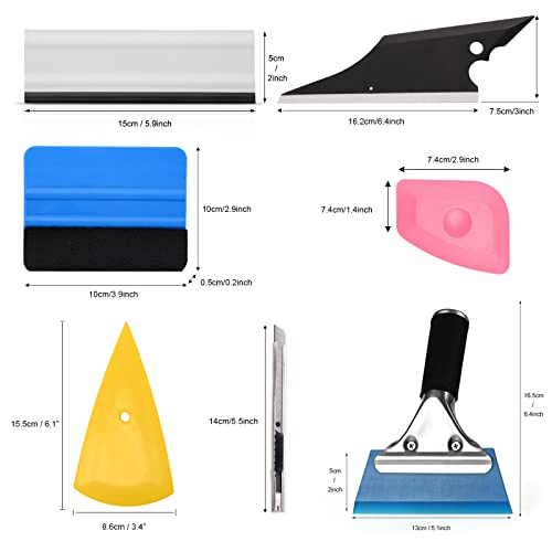 Vinyl Wrap Tool Window Tint Kit EHDIS- 7 Pieces Car Glass Protective Film Wrapping Installation Set Included Vinyl Squeegees,Felt Squeegee, Film Cutting Knife with Blades