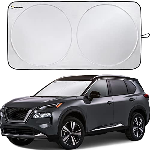 Car Windshield Sunshade Magnelex with Bonus Steering Wheel Cover Sun Shade. Reflective Polyester Blocks Heat and Sun. Foldable Sun Shield That Keeps Your Vehicle Cool (Large 63 x 33.8 in)