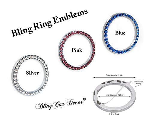 Crystal Rhinestone Bling Car Decor Car Bling Ring Emblem Sticker, Bling Car Accessories for Women, Push to Start Button, Key Ignition Starter & Knob Ring, Interior Glam Car Decor Accessory (Silver)