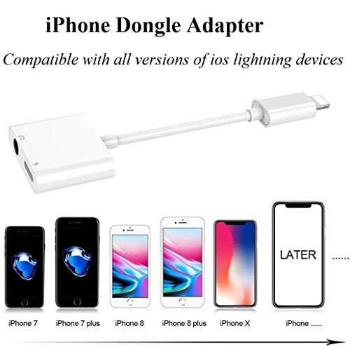 iPhone Headphones Adapter,2 in 1 Lightning to 3.5 mm Headphone Jack Aux ,Dual Ports Dongle Charger