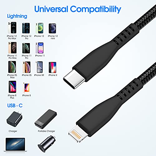 USB C to Lightning Cable 2 Pack 20W 6FT, Nylon Braided Fast Charging Cord