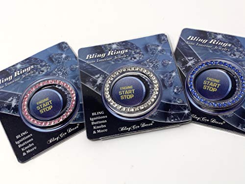 Crystal Rhinestone Bling Car Decor Car Bling Ring Emblem Sticker, Bling Car Accessories for Women, Push to Start Button, Key Ignition Starter & Knob Ring, Interior Glam Car Decor Accessory (Silver)