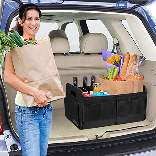Car Trunk Organizer, Car Storage, Reinforced Handles, Collapsible Multi-Compartment Car Organizers, Foldable and Waterproof, 600D Oxford Polyester, Suitable for Any Car, SUV, Mini-Van, Black