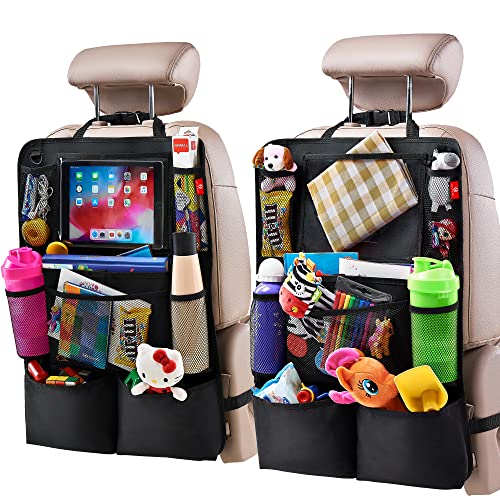 Backseat Car Organizer , Kick Mats Back Seat Protector with Touch Screen Tablet Holder, for Kids, Kick Mat with 9 Storage Pockets 2 Pack