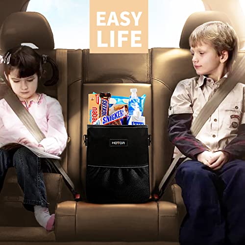 Car Trash Can with Lid and Storage Pockets, 100% Leak-Proof , Waterproof Car Garbage Can, Multipurpose Trash Bin for Car - Black