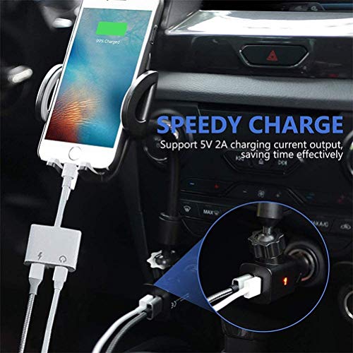 iPhone Headphones Adapter,2 in 1 Lightning to 3.5 mm Headphone Jack Aux ,Dual Ports Dongle Charger