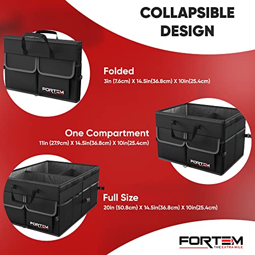 Car Trunk Organizer, Collapsible Multi Compartment Car Organizer, SUV Trunk Organizer, Non Slip Bottom, Adjustable Securing Straps, Foldable Cover (Black, Standard Size)