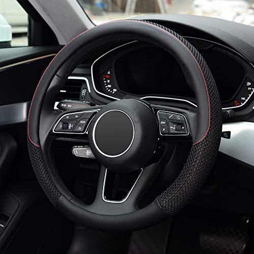 Steering Wheel Cover, Universal 15 inch, Microfiber Leather Viscose, Breathable, Anti-Slip,Warm in Winter and Cool in Summer, Black