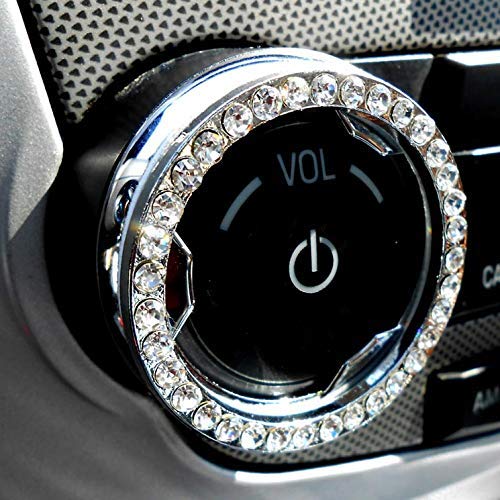 Crystal Rhinestone Bling Car Decor Car Bling Ring Emblem Sticker, Bling Car Accessories for Women, Push to Start Button, Key Ignition Starter & Knob Ring, Interior Glam Car Decor Accessory (Silver)