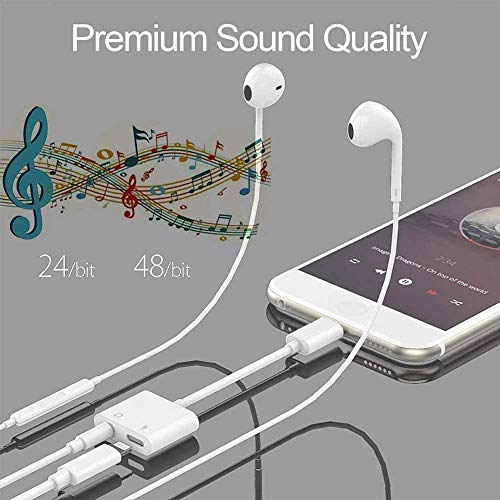 iPhone Headphones Adapter,2 in 1 Lightning to 3.5 mm Headphone Jack Aux ,Dual Ports Dongle Charger