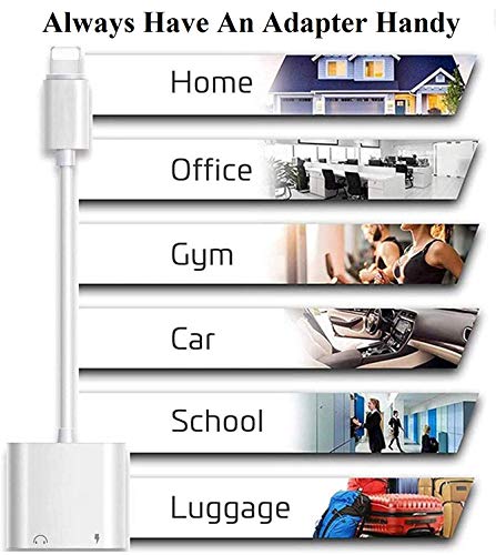 iPhone Headphones Adapter,2 in 1 Lightning to 3.5 mm Headphone Jack Aux ,Dual Ports Dongle Charger