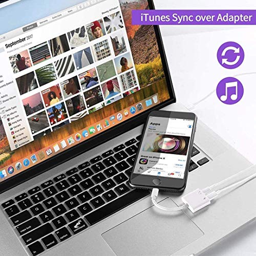 iPhone Headphones Adapter,2 in 1 Lightning to 3.5 mm Headphone Jack Aux ,Dual Ports Dongle Charger