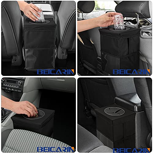 Car Trash Can with Lid - Car Trash Bag Hanging with Storage Pockets Collapsible and Portable Car Garbage Bin, Leak-Proof, 1.82 Gallons Multipurpose Trash Bin for Car
