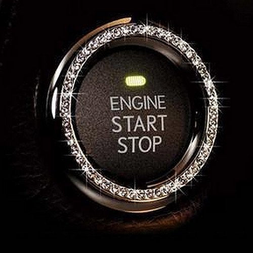 Crystal Rhinestone Bling Car Decor Car Bling Ring Emblem Sticker, Bling Car Accessories for Women, Push to Start Button, Key Ignition Starter & Knob Ring, Interior Glam Car Decor Accessory (Silver)