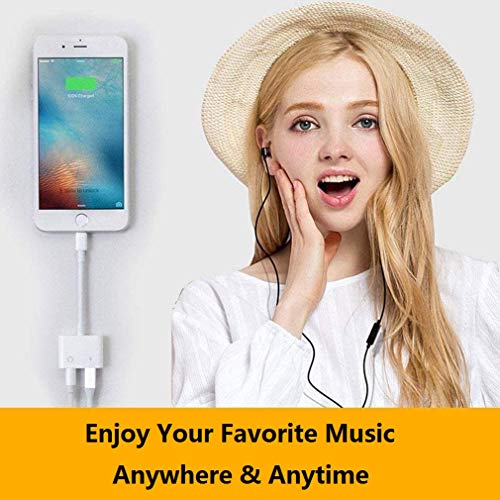 iPhone Headphones Adapter,2 in 1 Lightning to 3.5 mm Headphone Jack Aux ,Dual Ports Dongle Charger