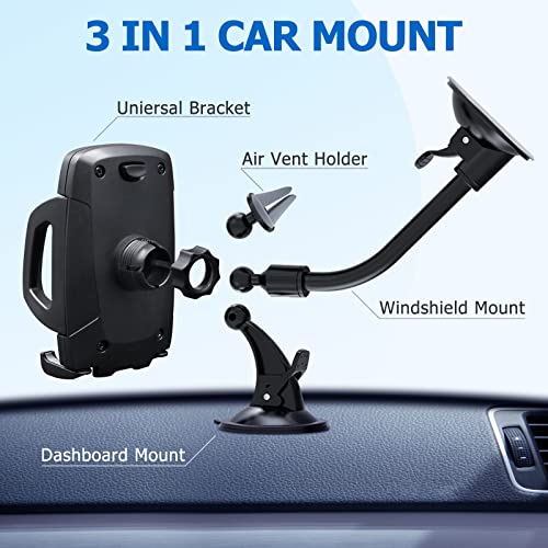 Car Phone Holder Mount, 3-in-1 Universal ,Air Vent Holder Dashboard Mount for iPhone , Samsung Galaxy LG Sony