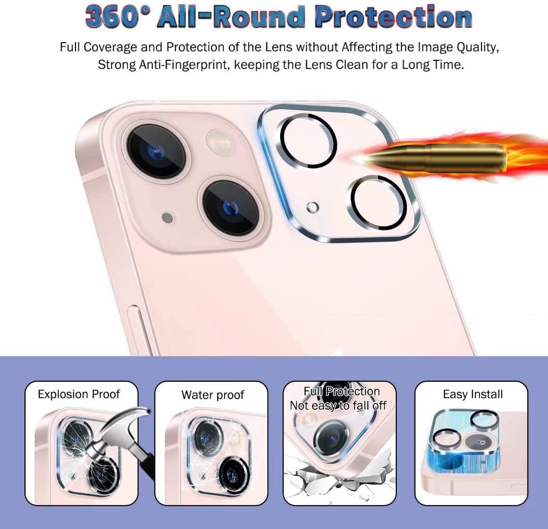 Screen Protector QHOHQ 3 Pack Designed for iPhone 13 6.1 Inch with 3 Pack Tempered Glass Camera Lens Protector, Ultra HD
