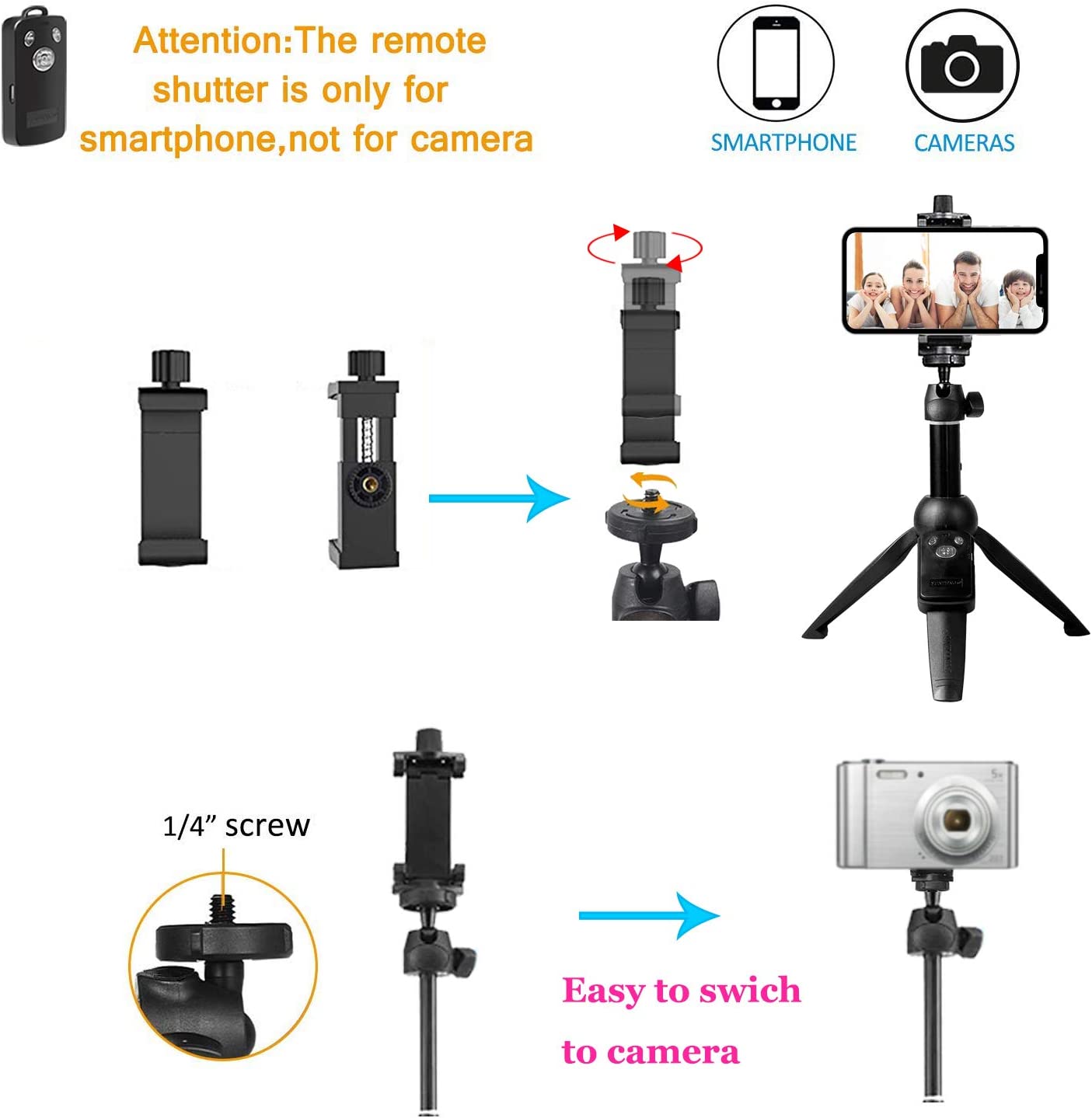 Portable 40 Inch Aluminum Alloy Selfie Stick Phone Tripod with Wireless Remote Shutter