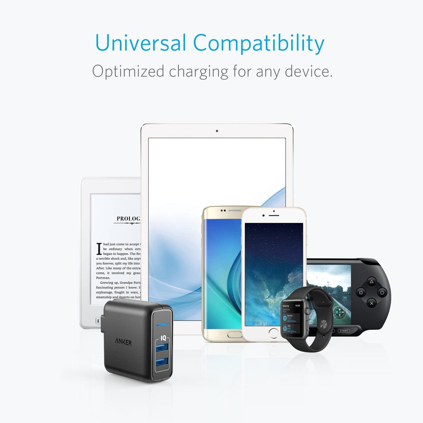 USB Charger, Elite Dual Port 24W Wall Charger, PowerPort 2 with PowerIQ and Foldable Plug