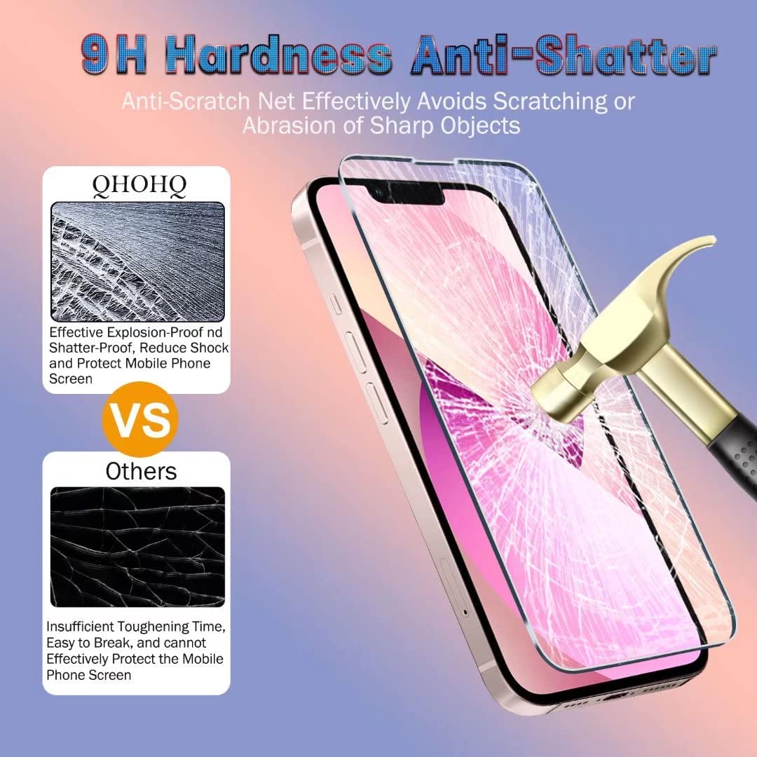 Screen Protector QHOHQ 3 Pack Designed for iPhone 13 6.1 Inch with 3 Pack Tempered Glass Camera Lens Protector, Ultra HD