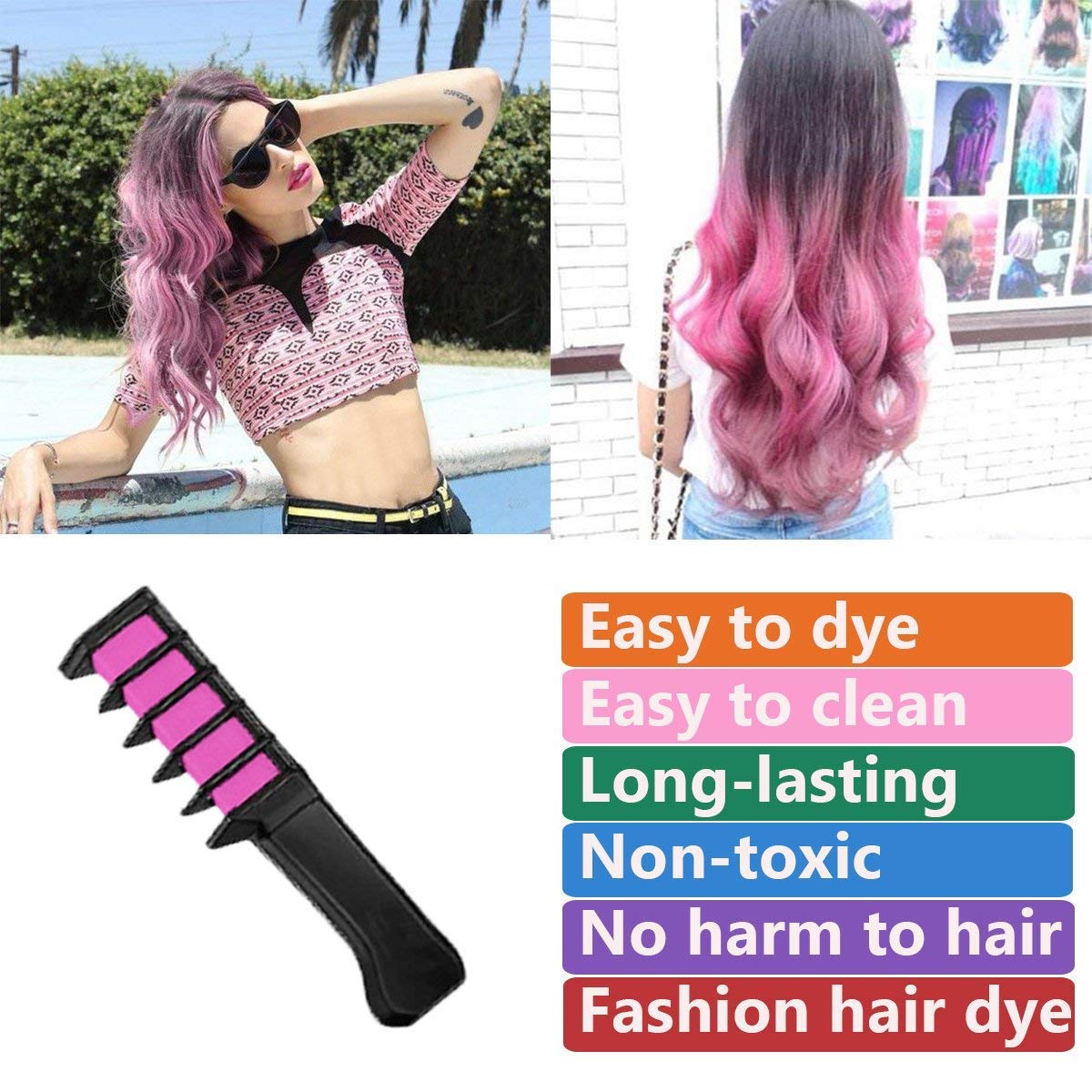 New Hair Chalk Comb Temporary Hair Color Dye for Girls Kids, Washable Hair Chalk