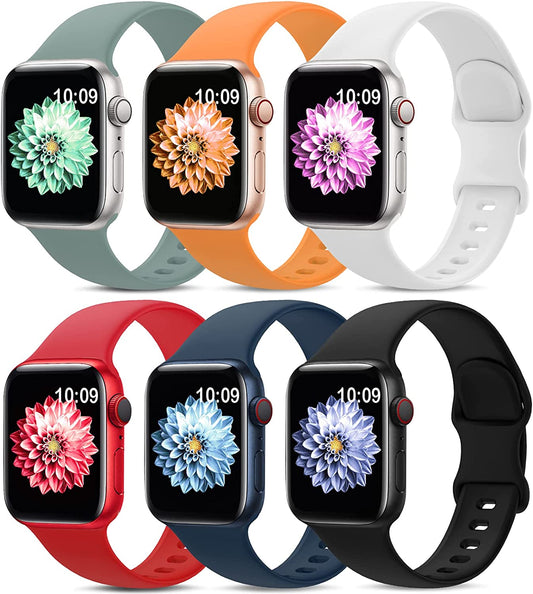 Apple Watch Band, 6 Pack Sport Bands 38mm 40mm 41mm 42mm 44mm 45mm,Soft Silicone Waterproof