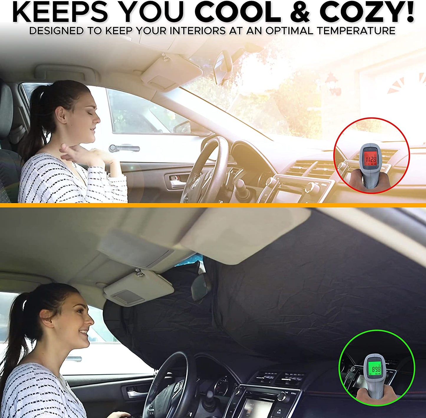 Car Windshield Sun Shade with Storage Pouch | Durable 240T Material Car Sun Visor