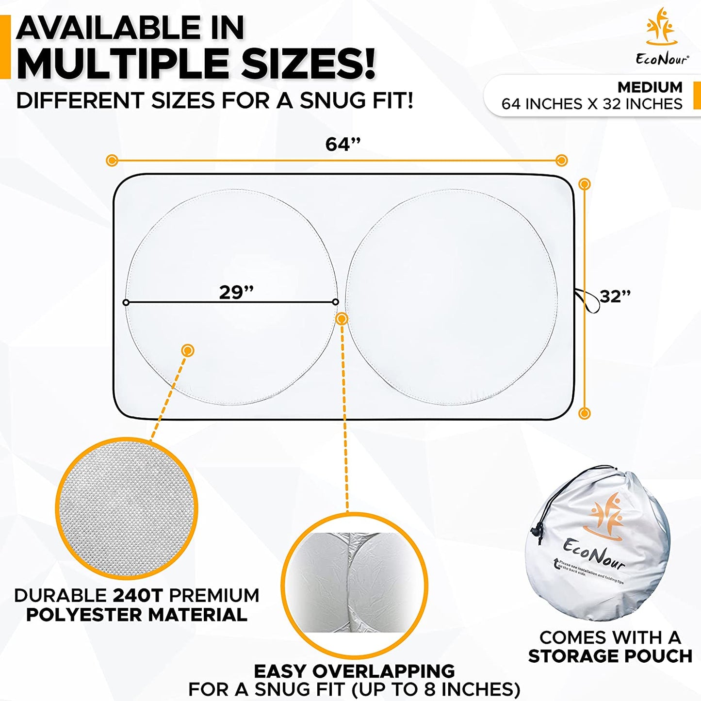 Car Windshield Sun Shade with Storage Pouch | Durable 240T Material Car Sun Visor