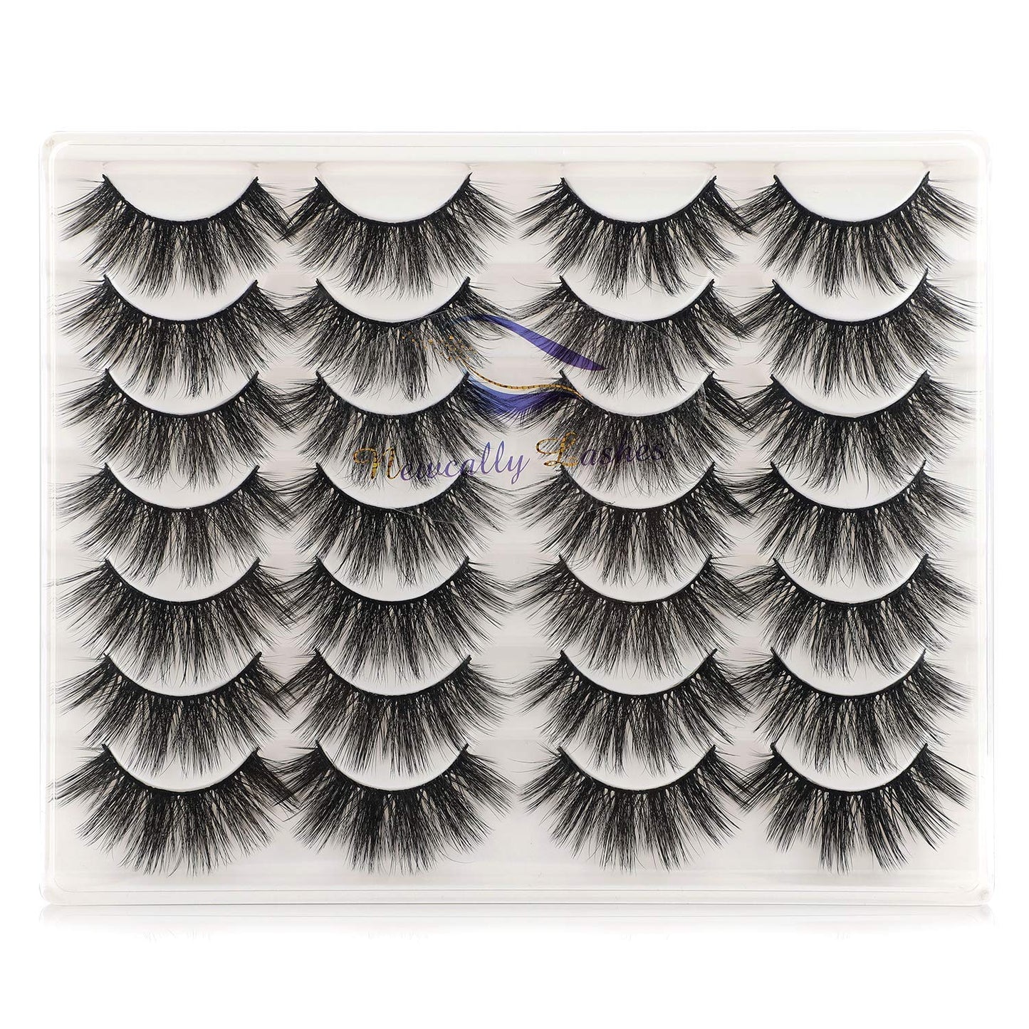 Newcally Lashes False Eyelashes Dramatic 20MM Faux Mink Lashes Pack 14 Pairs Wispy Long Thick Fluffy Strip Eye Lashes