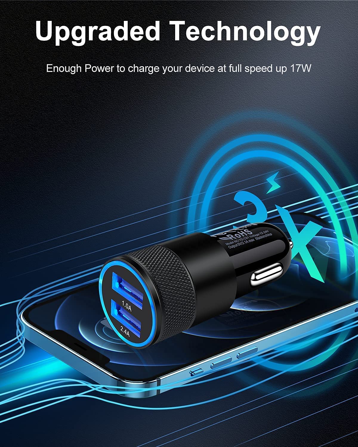 Car Charger 2Pack , 3.4A Fast Charge Dual Port USB Cargador Carro Lighter Adapter for iPhone