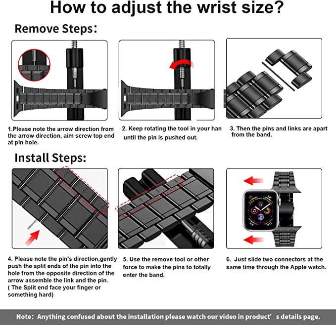 Apple Watch Solid Stainless Steel Band - 45mm 44mm 42mm 41mm 40mm 38mm, Metal Strap