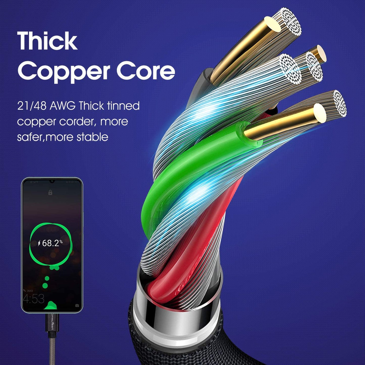 USB Type C Cable 3ft, Compatible with Samsung Galaxy A10/A20/A51/S10/S9/S8/Note 8,LG V20/V30/V40(3A