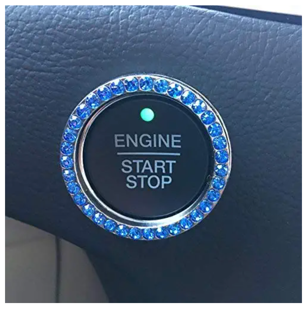 Crystal Rhinestone Bling Car Decor Car Bling Ring Emblem Sticker, Bling Car Accessories for Women, Push to Start Button, Key Ignition Starter & Knob Ring, Interior Glam Car Decor Accessory (Silver)