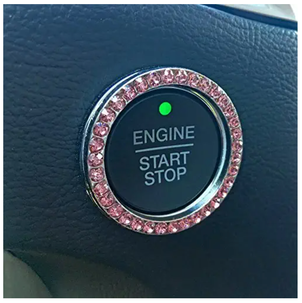 Crystal Rhinestone Bling Car Decor Car Bling Ring Emblem Sticker, Bling Car Accessories for Women, Push to Start Button, Key Ignition Starter & Knob Ring, Interior Glam Car Decor Accessory (Silver)