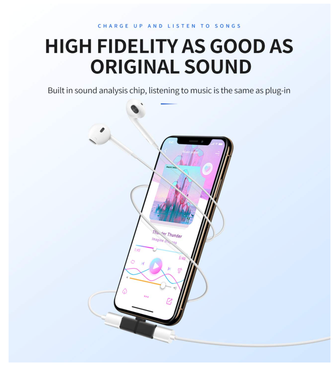 Headphone Adapter Compatible for Lightning Double to Audio Jack and Charger Earphone