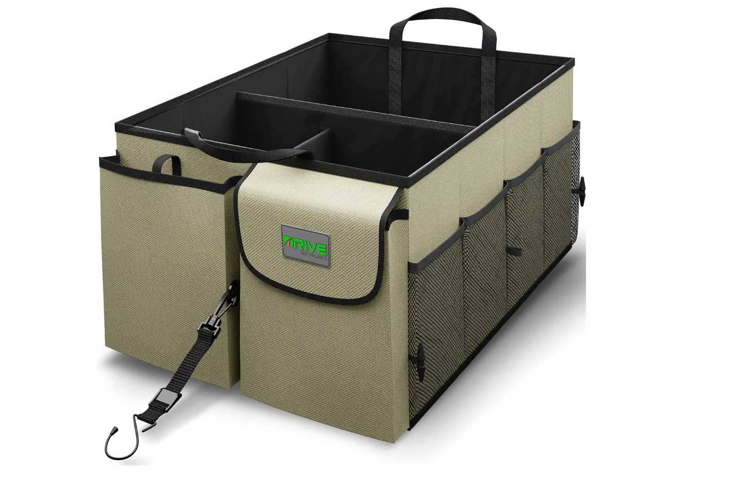 Drive Auto Car Trunk Organizer - Collapsible, Multi-Compartment Automotive SUV Car Organizer for Storage w/ Adjustable Straps - Truck & Car Accessories for Women and Men - Black