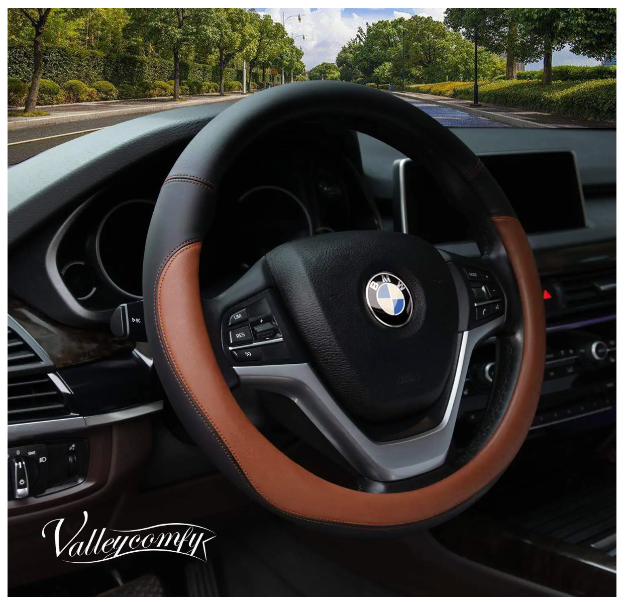 Microfiber Leather Steering Wheel Cover Universal 15 inch (Black)