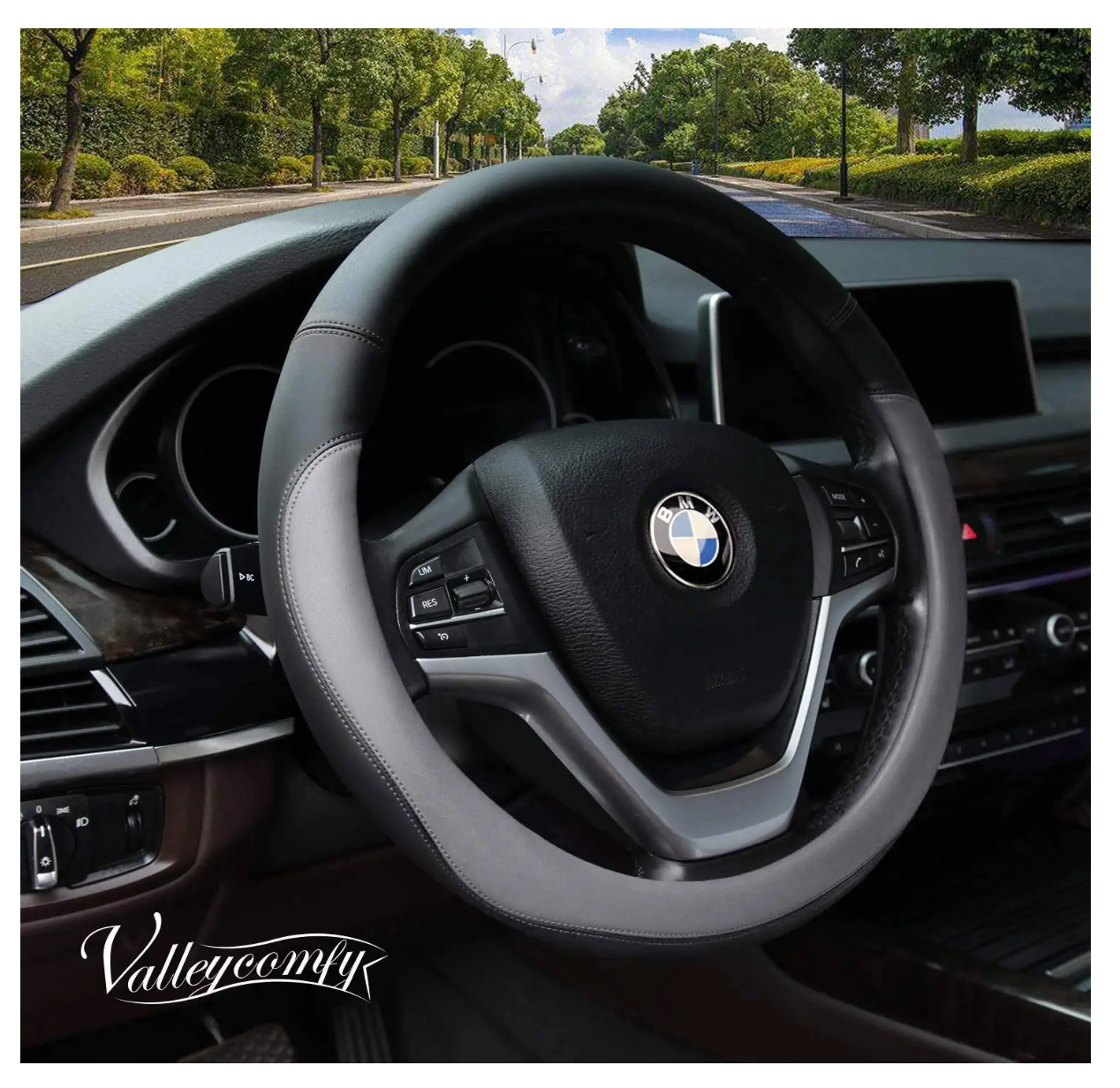 Microfiber Leather Steering Wheel Cover Universal 15 inch (Black)