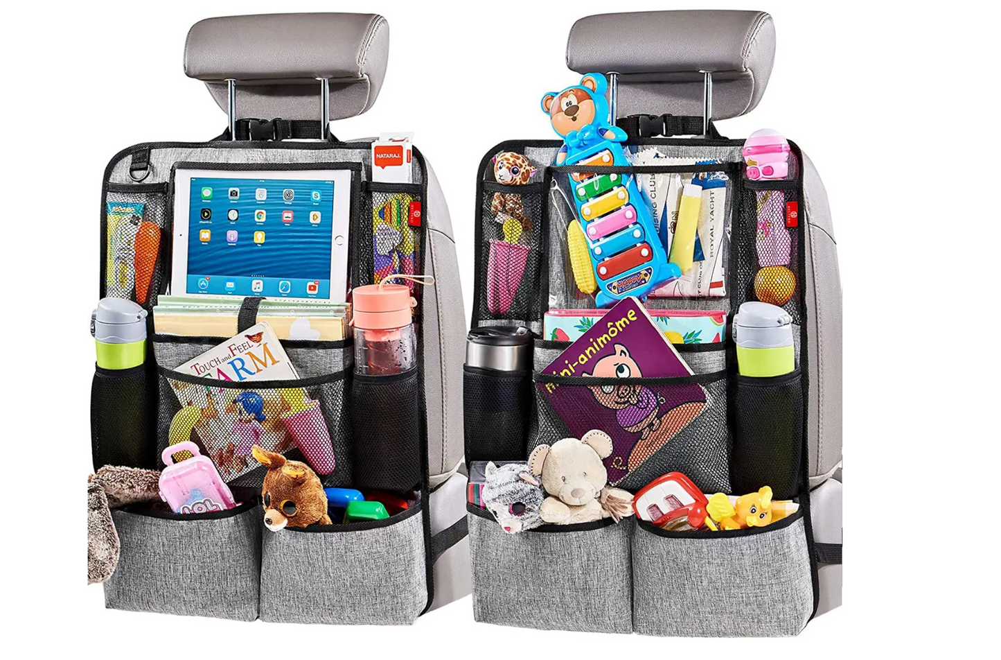 Backseat Car Organizer , Kick Mats Back Seat Protector with Touch Screen Tablet Holder, for Kids, Kick Mat with 9 Storage Pockets 2 Pack
