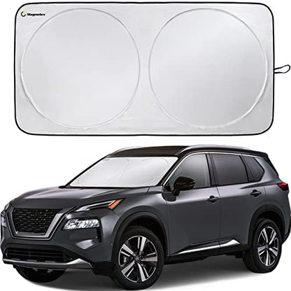 Car Windshield Sunshade Magnelex with Bonus Steering Wheel Cover Sun Shade. Reflective Polyester Blocks Heat and Sun. Foldable Sun Shield That Keeps Your Vehicle Cool (Large 63 x 33.8 in)