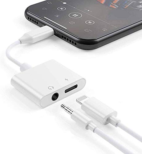 iPhone Headphones Adapter,2 in 1 Lightning to 3.5 mm Headphone Jack Aux  ,Dual Ports Dongle Charger
