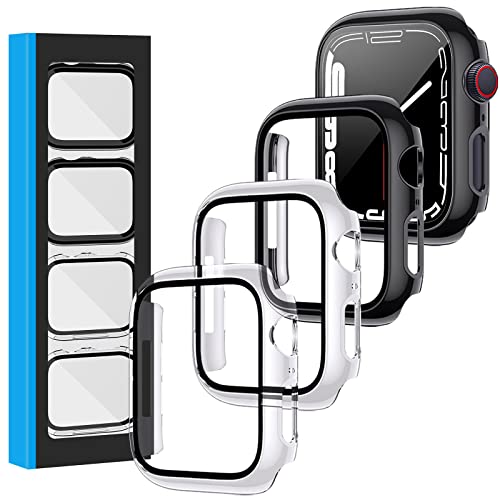[4-Pack] Case Built in Tempered Glass Screen Protector Compatible with Apple Watch Series 7 45mm/41mm