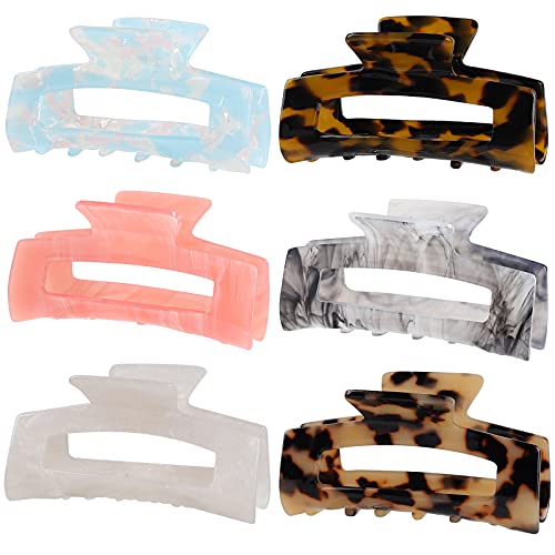 Hair Claw Clips Large, Banana Tortoise Shell Barrettes Celluloid French Leopard Print Hair Jaw Clips for Women and Girls (6 Pack)