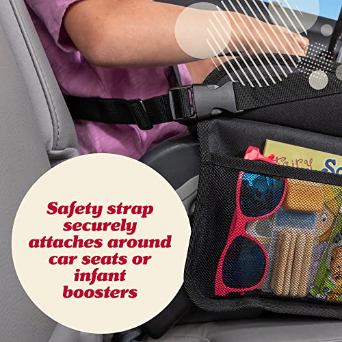 Kids Travel Tray with Dry Erase Board, Road Trip Essentials Kids, No-Drop Tablet Holder, Lap Desk, Cup Holder, Toddler Toy Storage, Fits Airplane and Booster Seat (Black)