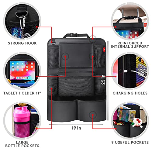 Backseat Car Organizer , Kick Mats Back Seat Protector with Touch Screen Tablet Holder,  for Kids, Kick Mat with 9 Storage Pockets 2 Pack