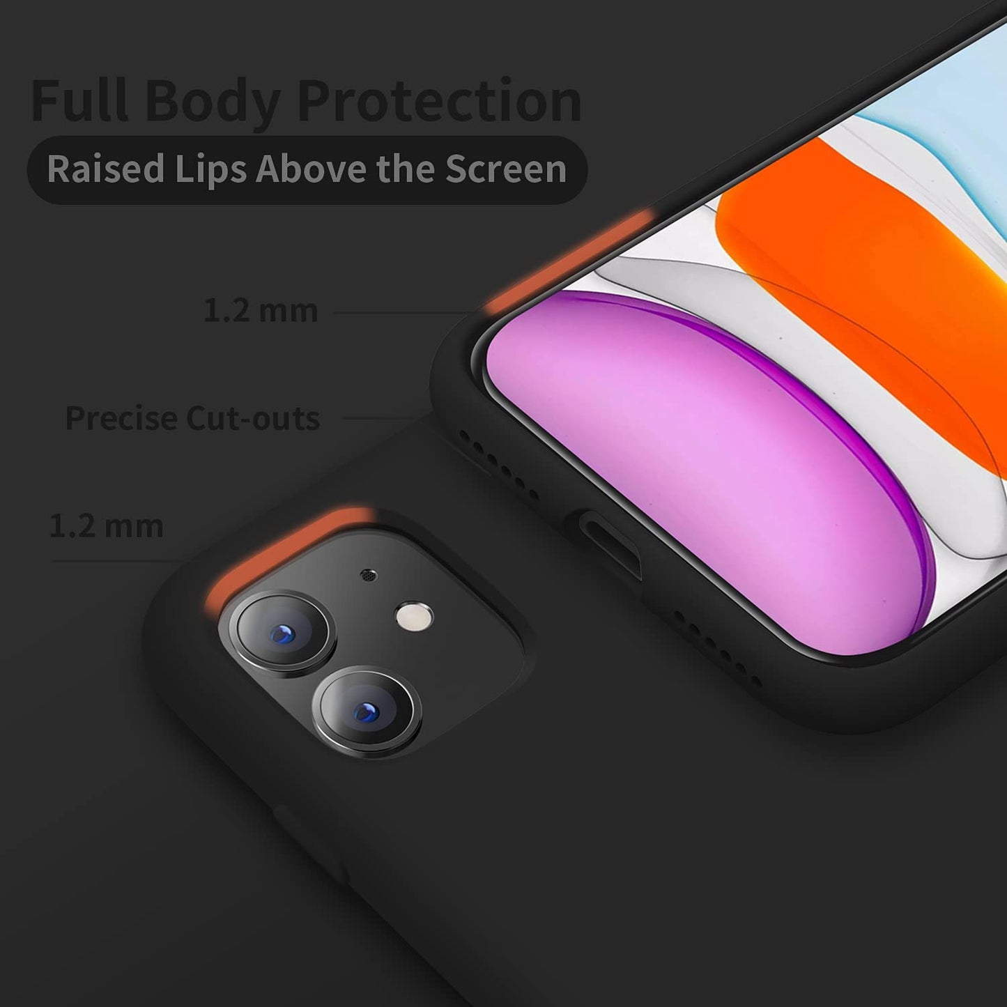 iPhone 11 Case, Silicone Ultra Slim Shockproof Phone Case with [Soft Anti-Scratch Microfiber Lining], 6.1 inch, Black