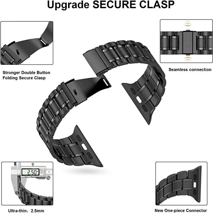Apple Watch Solid Stainless Steel Band - 45mm 44mm 42mm 41mm 40mm 38mm, Metal Strap