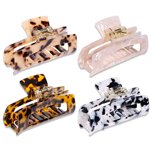 Magicsky 4PCS Hair Claw Clips, Acrylic Hair Banana Barrettes, Celluloid French Butterfly Jaw Clips,Tortoise Shell Grip Pin Teeth Clamp -Leopard print Stylish Hair Accessories for Women Girls,Long Size